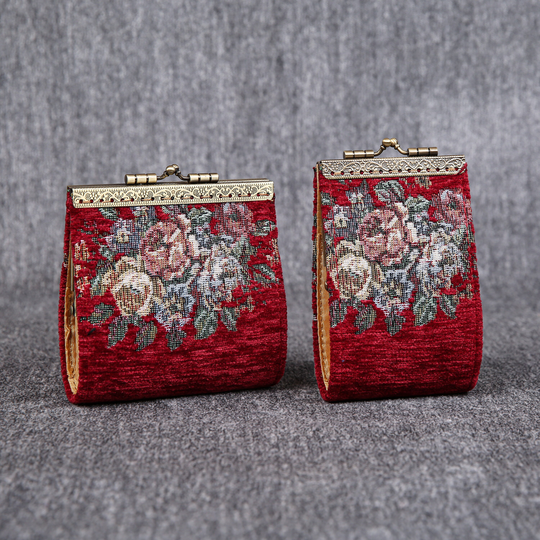 Card Wallet Handsewn Carpet Holder Kiss Lock Pouch Clasp Bridesmaid Gift For Her Rose Bouquet Red