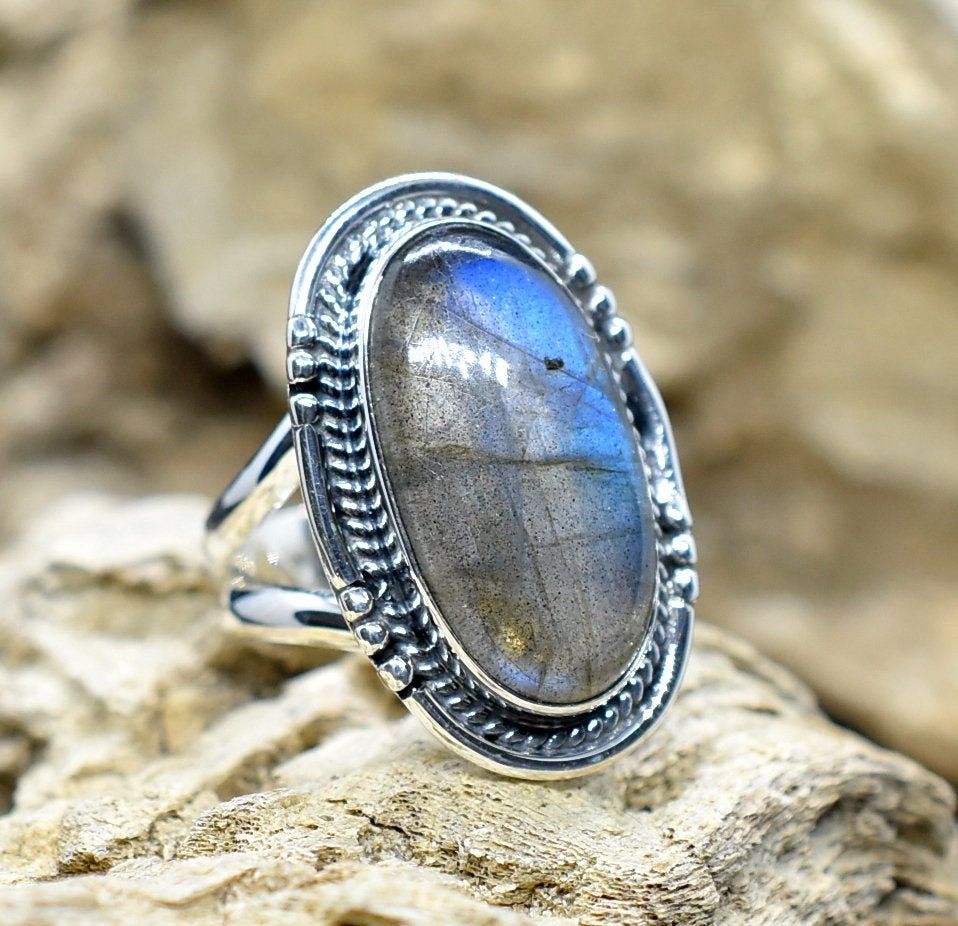 Labradorite Ring 7.5 Us Silver Ring, Handmade Statement Birthstone, Fashion Woman Code Hr 12 #ka1-20 Mothers Day