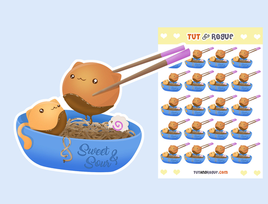 Ramen Noodles Sticker Sheet, Cat Stickers, Japanese Stickers, Bowl, Kawaii Planner Stickers