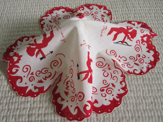 Cupid Red "Be Mine" Heart Handkerchief 1950S