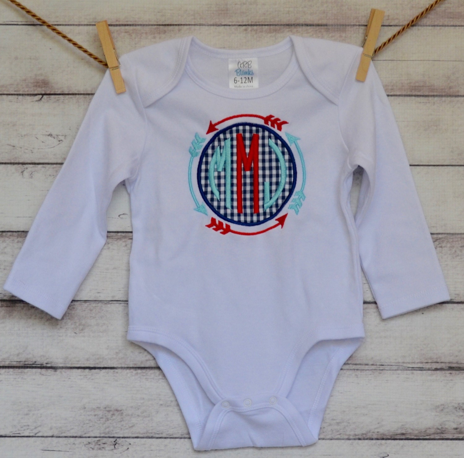 Personalized Monogram Circle Patch With Arrows Applique Shirt Or Bodysuit Girl Boy