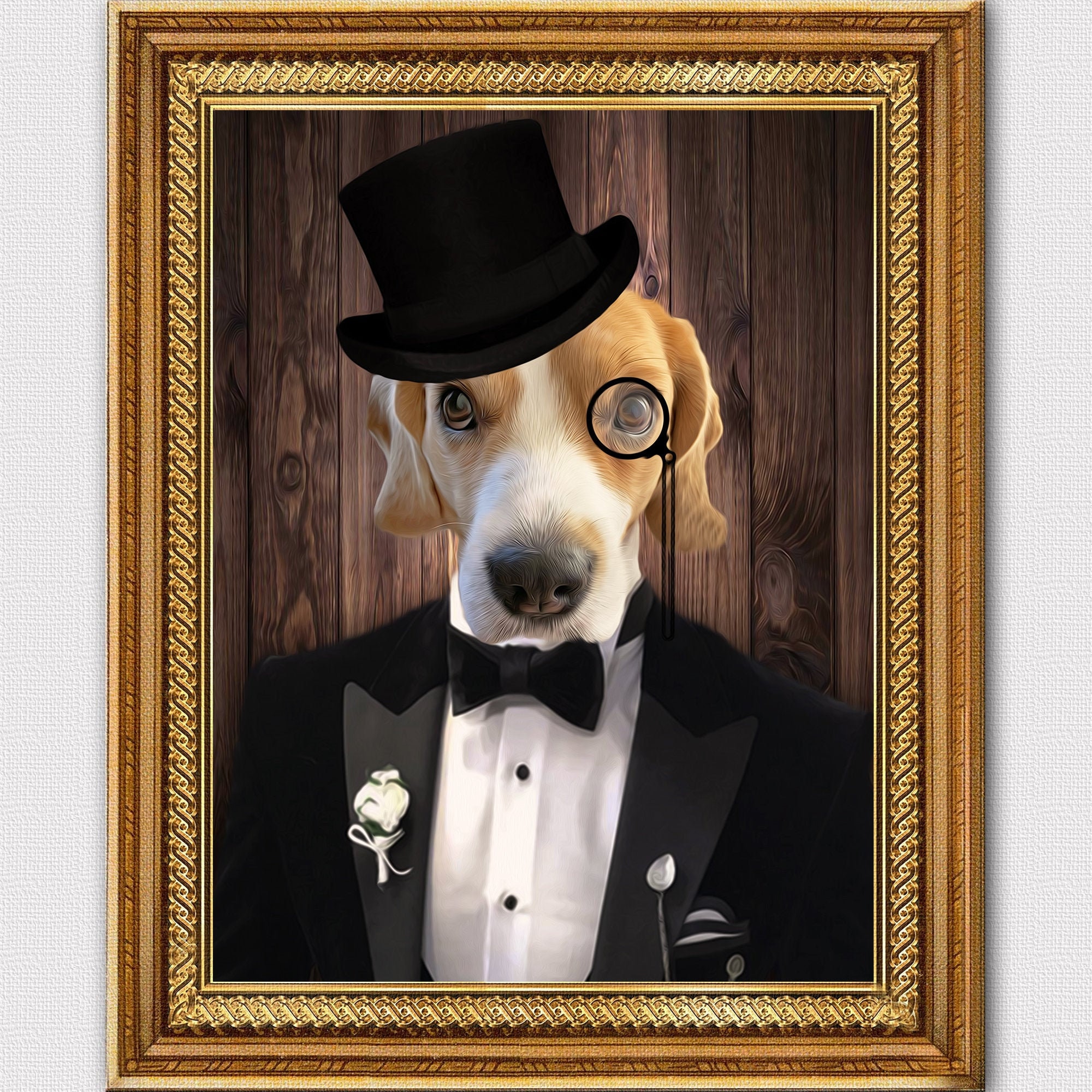 Custom Dog Portrait, Pet Canvas, Cat Gift, Funny Canvas, Portrait Gift Pet, Hat Monocle