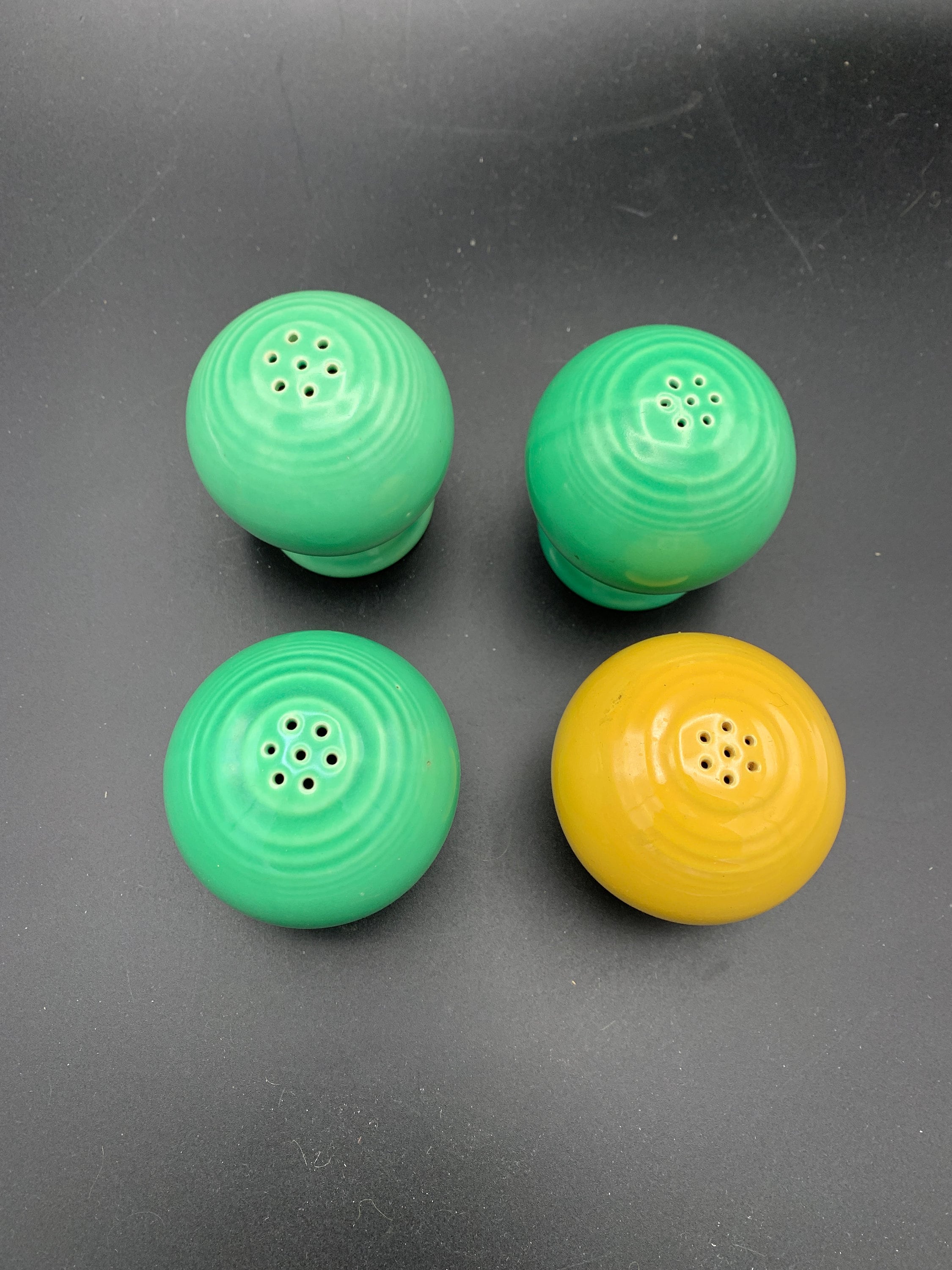 40S Fiesta Salt & Pepper Set Yellow W Green Authentic Original Homer Laughlin Company Fiestaware Vintage