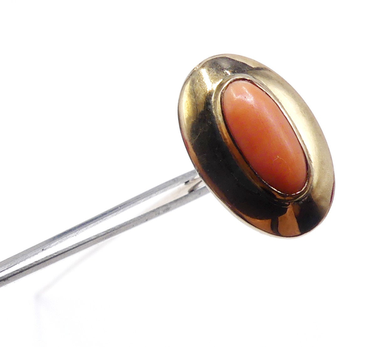 Antique Victorian 14K Gold & Natural Coral Hat Pin