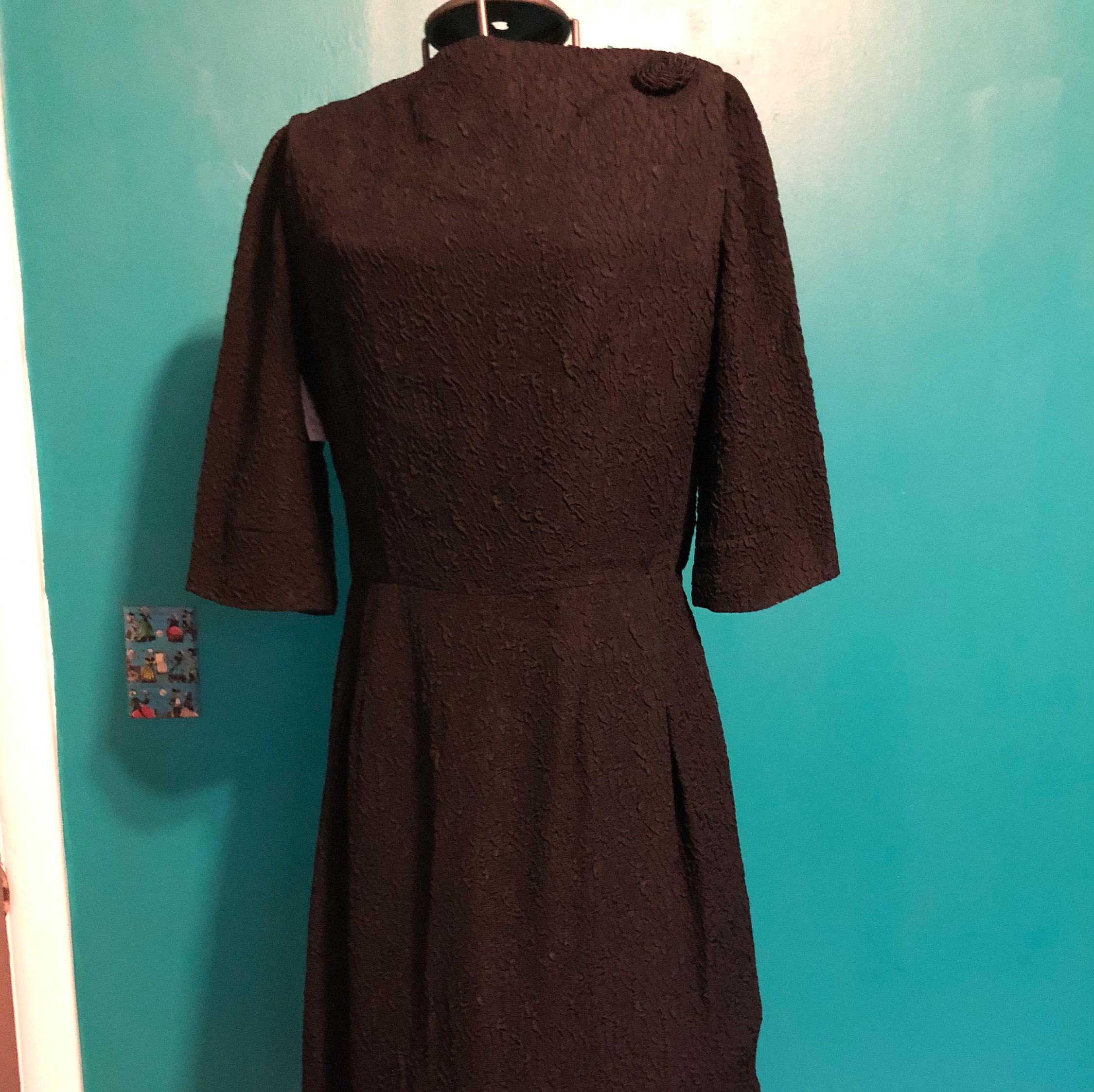 Late 1950S Texture Silk Blend Wrap Dress With Fringe