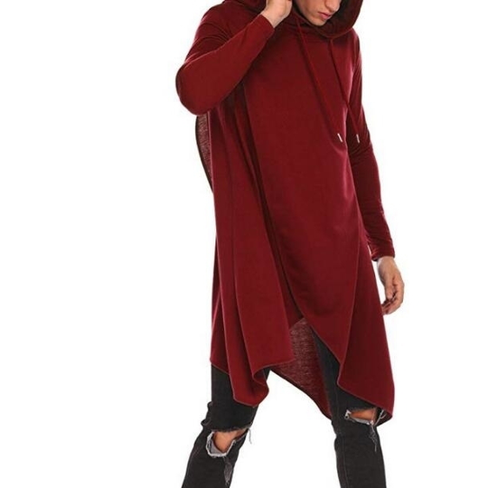 Men's Hoodie Hooded Sweatshirt Casual Hip Hop Long Length Cloak Cotton Blend Pullover - Red, L