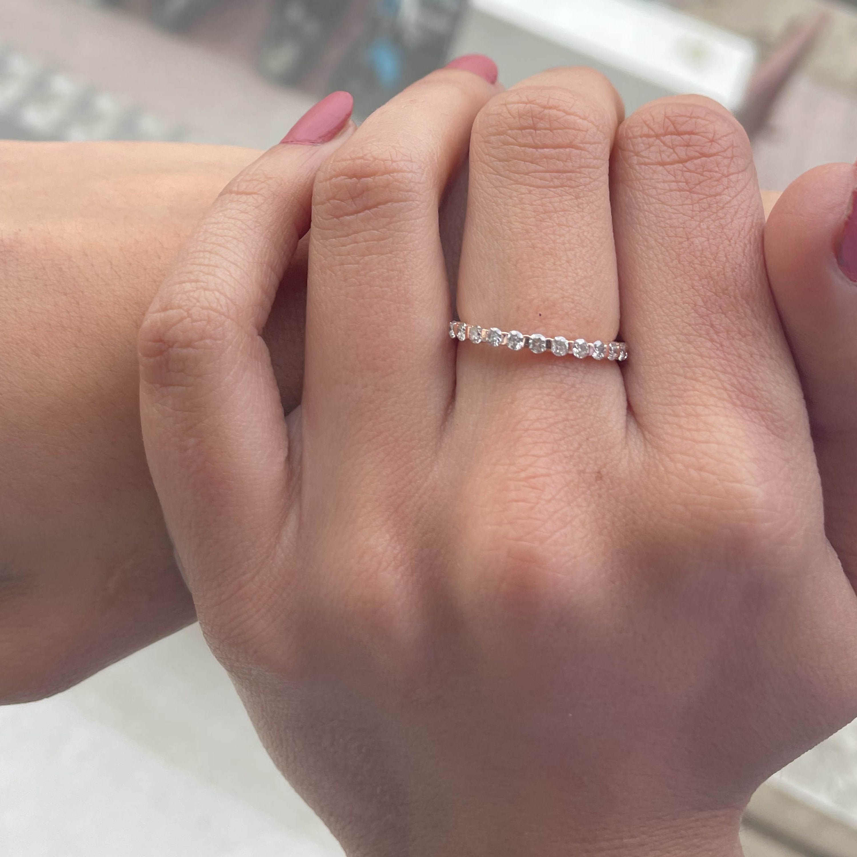Half Eternity Band, 1/2 Ct Diamond Bar Set Ring, Bans For Women, Stackable Bands