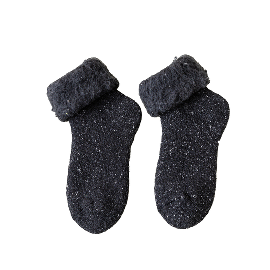 1 Pair More Thicken Warm Keeping Women Socks Wool Blend Practical Good Woven Winter Socks for Daily Wear - black