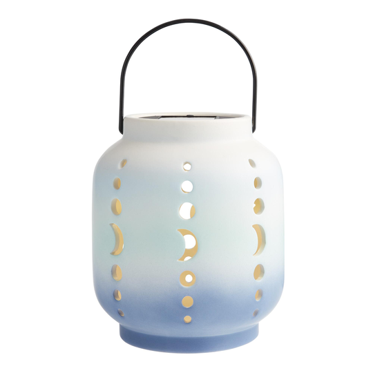 Blue Ombre Geo Moon Ceramic Solar LED Lantern by World Market