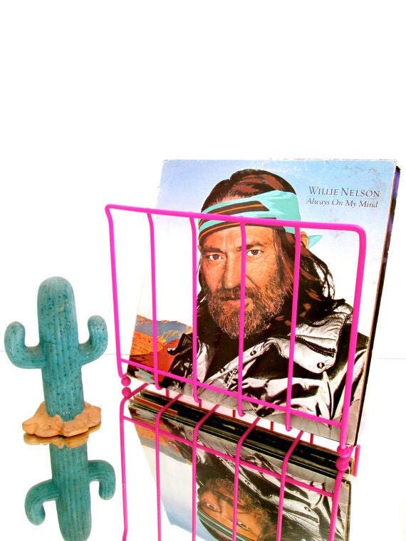 Mcm Hot Pink Metal Record/Magazine Rack || Atomic Ball Feet Color Pop Home Decor