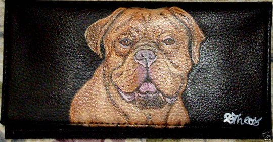Dogue De Bordeaux French Mastiff Dog Checkbook Cover Custom Hand Painted Leather