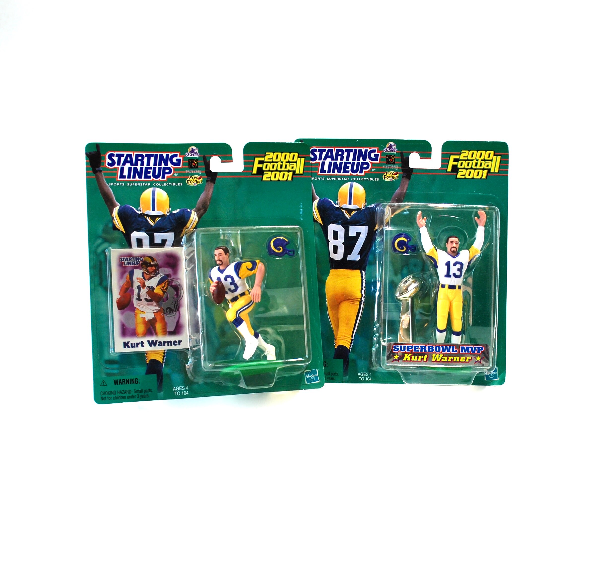 Kurt Warner Starting Line Up Collection Set Of 2 Super Bowl Mvp Lombardi Trophy Slu Quarterback Nfl Rams