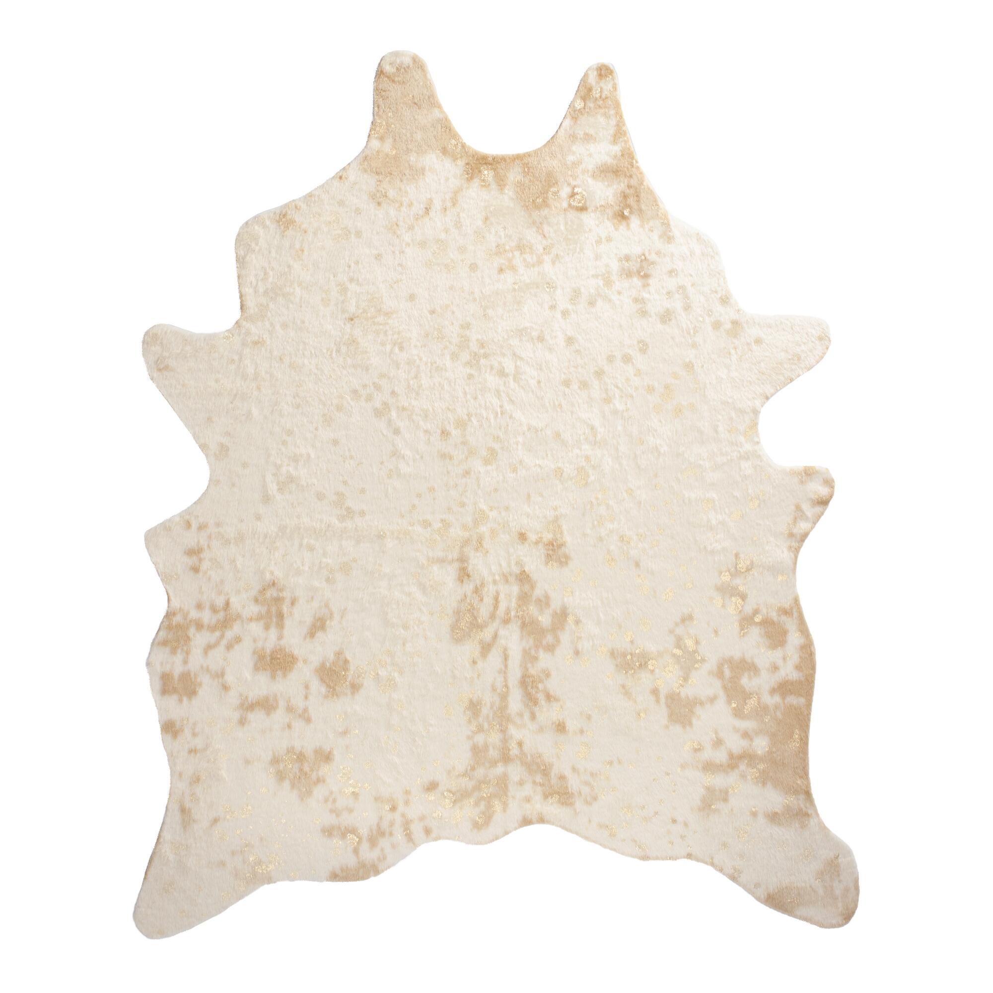 Gold Printed Faux Cowhide Area Rug - Polyester - 5' x 7' by World Market