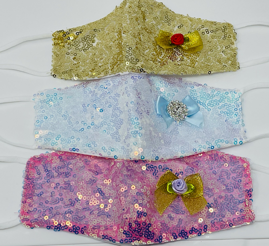 Ready To Ship Set Of 3 Sequin Girls Kids Princess Party Face Masks