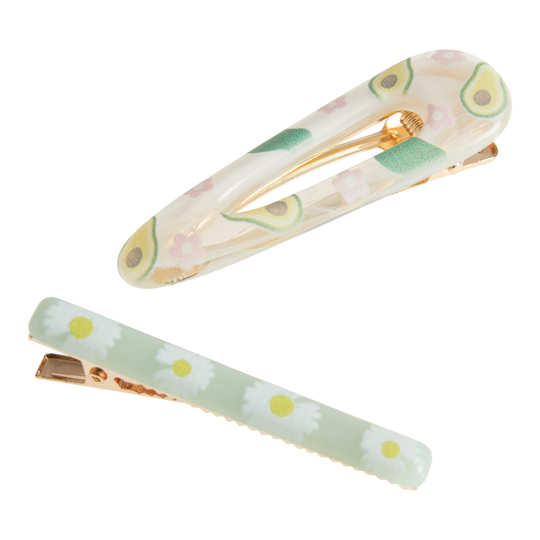 Avocado And Daisy Print Hair Clips 2 Pack by World Market