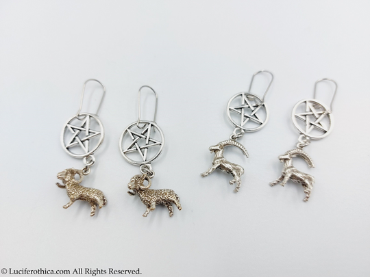 Inverted Pentagram Goat Or Ram Earrings - Baphomet Horned Goat Occult Sigil Of Satanic Black Phillip Jewelry Goth Gift Pentagram Witch Salem