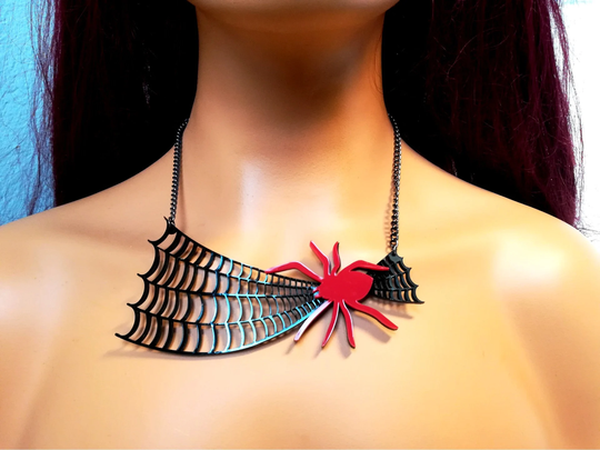 Gothic Black Necklace With Red Glass Charm Jewelry Black Chain Mandala Red Unisex Pendant