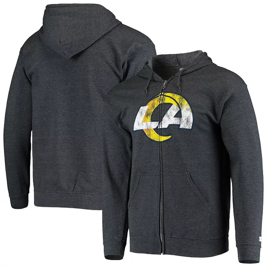 Men's Starter Charcoal Los Angeles Rams Primary Logo Full-Zip Hoodie, Size: XL, LAR CHARCO