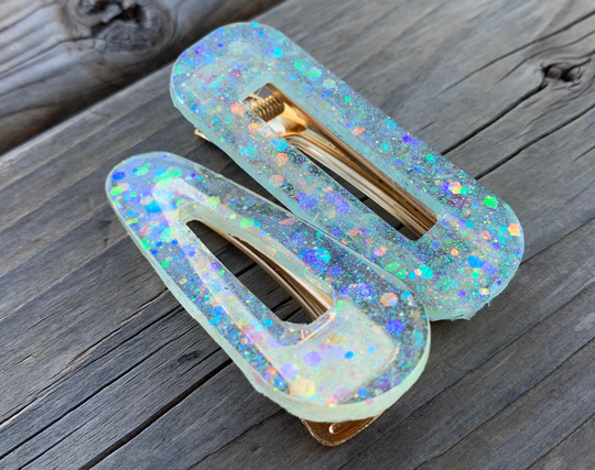 Clear, Pink, Green & Blue Resin Non-Slip Hair Clip Sets | Hair Accessory, Medium Size Barrette, Barrette For Thick