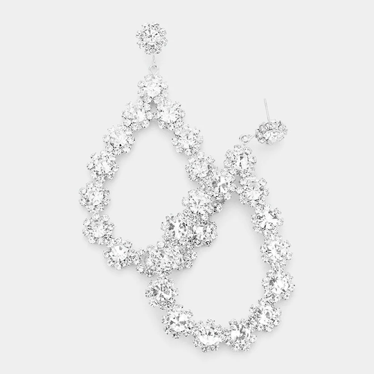Bridal Earrings/ Clear Rhinestone Earrings/ Large Hoop Pageant & Silver Formal Floral Rhinestone Earrings