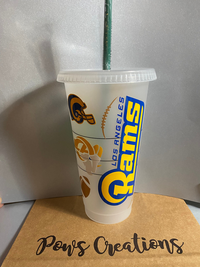 Custom Starbucks Los Angeles Rams Football Team Champions La Venti Size Reusable Cold Cup 24Oz With Lid & Straw