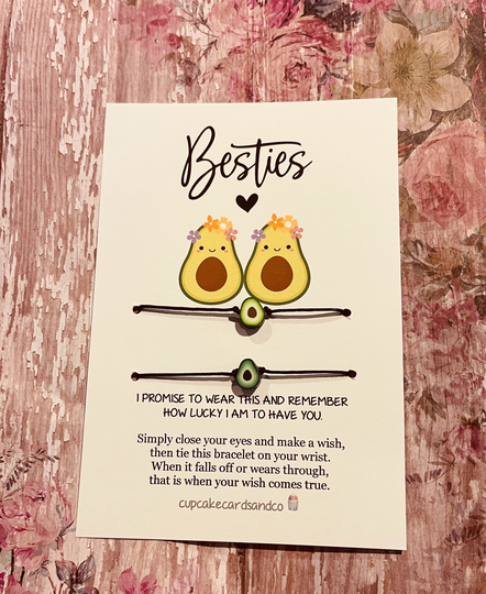 Avocado Besties Wish Bracelet Set Best Friends Cord Wish Bracelet Simple Gift Gift For Friend Matching, Birthday Idea