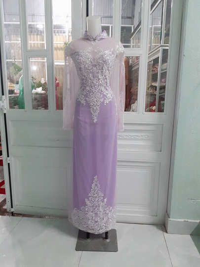Purple Ao Dai Cuoi, Co Dau, Vietnamese Traditional Long Wedding Dress With Satin Pants