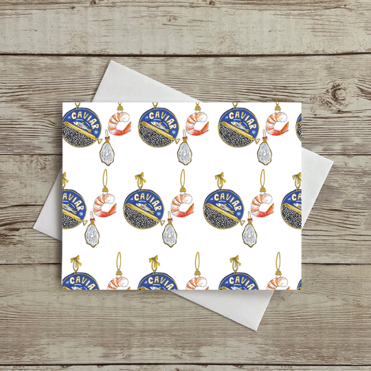Caviar Seafood Christmas Card, Oyster Christmas, Shrimp Card
