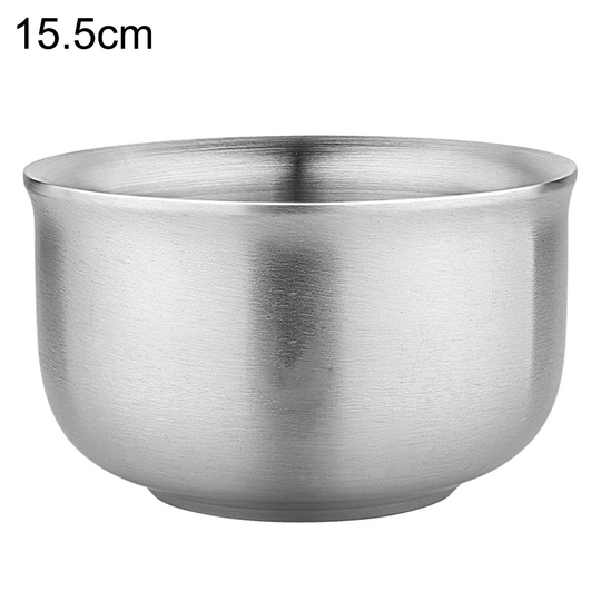 Stainless Steel Double Wall Insulated Round Rice Soup Bowl Kitchen Tableware - 15.5cm#