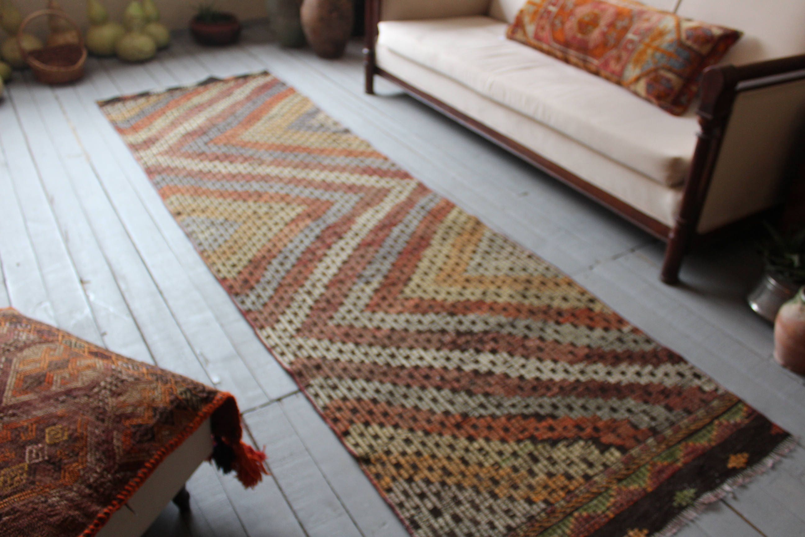 2'7x 9'3 Runner Vintage Kilim Runner Rug, Ethnic Runner, Bohemian Handwoven Wool Turkish Runner"