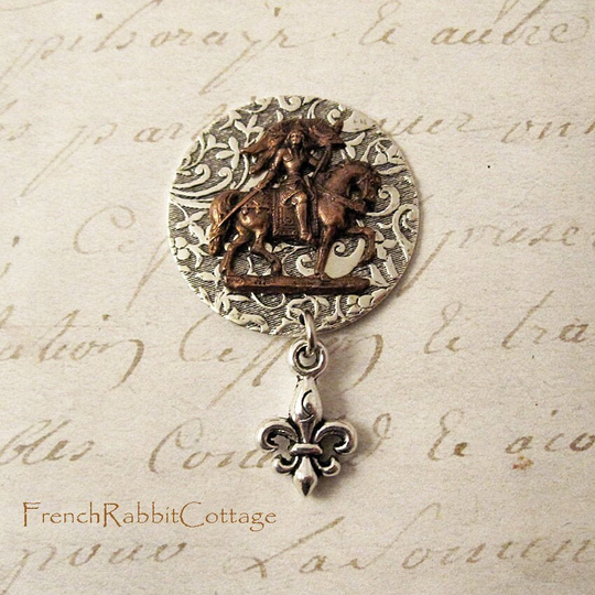 Joan Of Arc Brooch Pin. Catholic Religious Jewelry. Jeanne D'arc French Gift For Women. Mixed Metal Assemblage