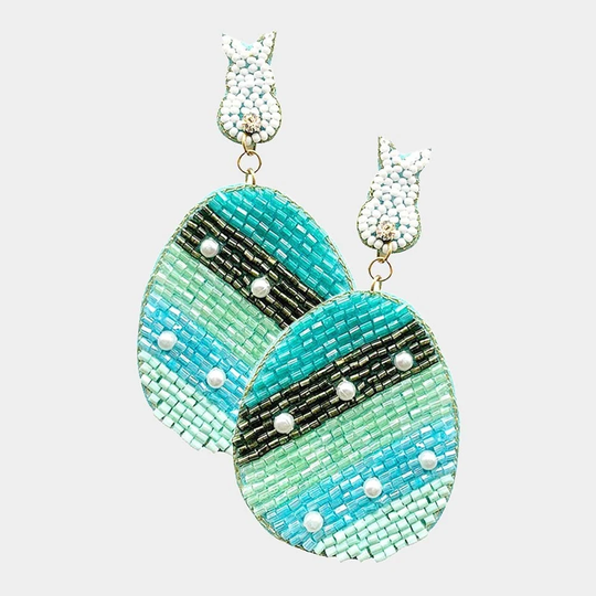 Felt Back Beaded Easter Bunny Egg Link Dangle Earrings