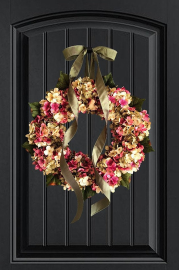 Fall Wreaths | Blended Hydrangea Wreath Front Door Housewarming Gift