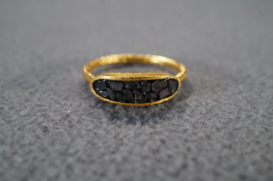 Vintage Sterling Silver Gold Overlay Wedding Band Stacker Design Ring 13 Shape Polki Black Diamond Multi Stone Setting Collectable, Size 5