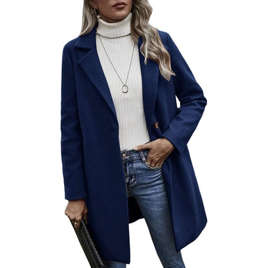 Women's Mid-Length Slim Fit Wool Blend Coat Windproof Trench Coat - blue, Large