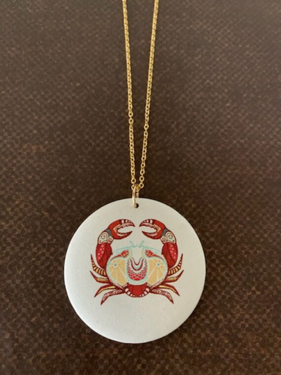 Large Wood Crab Necklace, Jewelry, Pendant, Zodiac Cancer, Cancer Gift, Zodiac, Crab