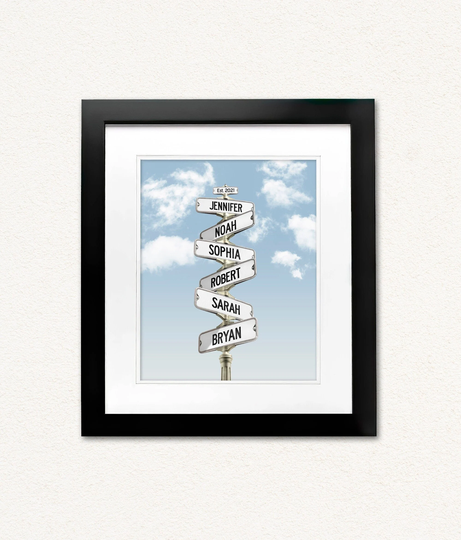 Framed Blended Family Wedding Gift Or Engagement Gift, Second Marriage Street Sign With Kids Name