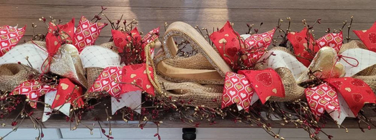 Valentine Garland, Table Runner, Mantle Swag, Red & Gold Valentine, Pip Berry Heart Decor