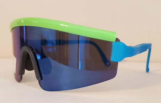 Vintage Sports Sunglasses // Rainbow Lenses Green & Blue Rubber Frames/Big Shield Sunglasses Classic Party Racing Beach Summer