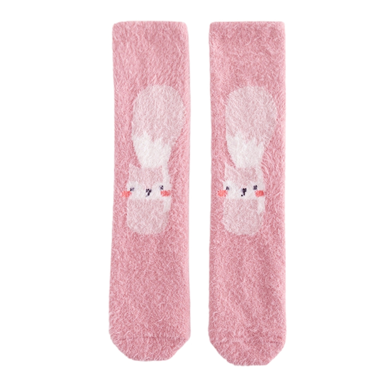 1 Pair Toddler Socks Warm-keeping Cartoon Pattern Blend Fabric Good Elasticity Infant Knee Long Socks for Home - dark pink
