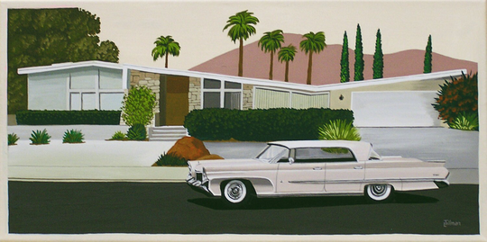Mid Century Modern Eames Retro Limited Edition Print From Original Painting Palm Springs House Car