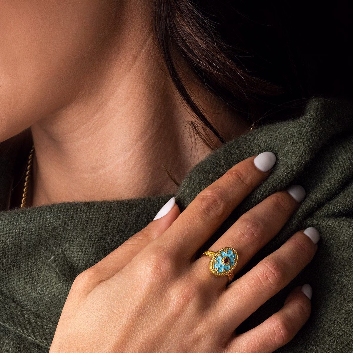 Byzantine Ring With Turquoise Enamel 18K Gold, Gold Jewelry, Timeless Gift, Oval Ring, Gift For Women