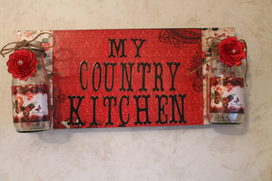 Country Kitchen Upcycled Jar Wall Hanging...country Kitchen, Decor, Home Decor, ..special Orders Welcome