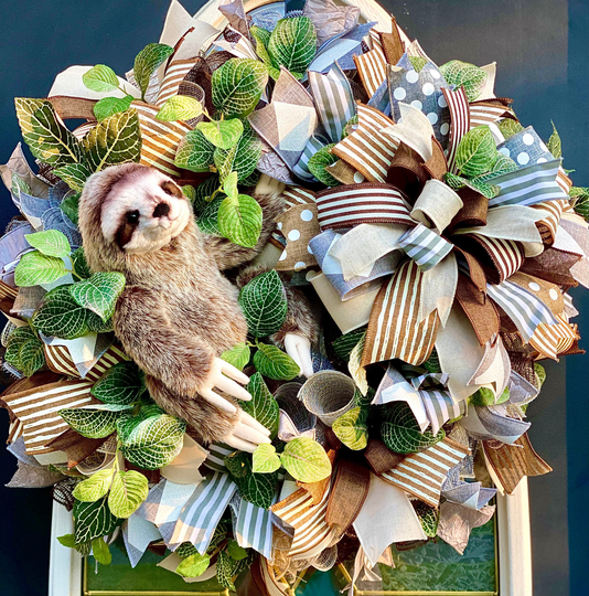 Sloth Nursery Decor, Wreath, Baby Decor, Baby's Room, Infant Sloth Theme, in Tree, Everyday Wreath, Front Door Decor