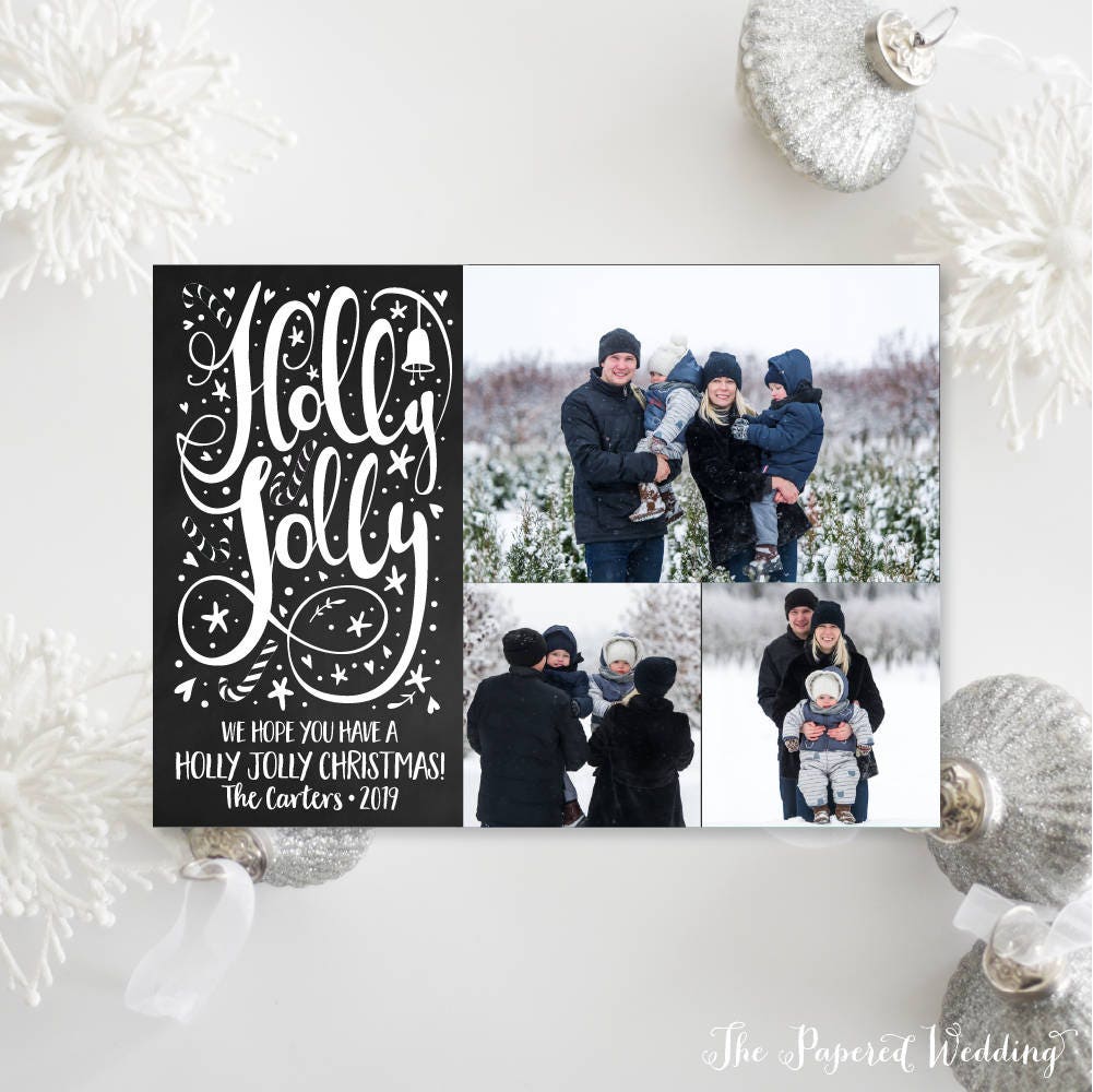 Printable Or Printed Photo Christmas Cards - Holly Jolly Chalkboard & White Holiday 029 P3