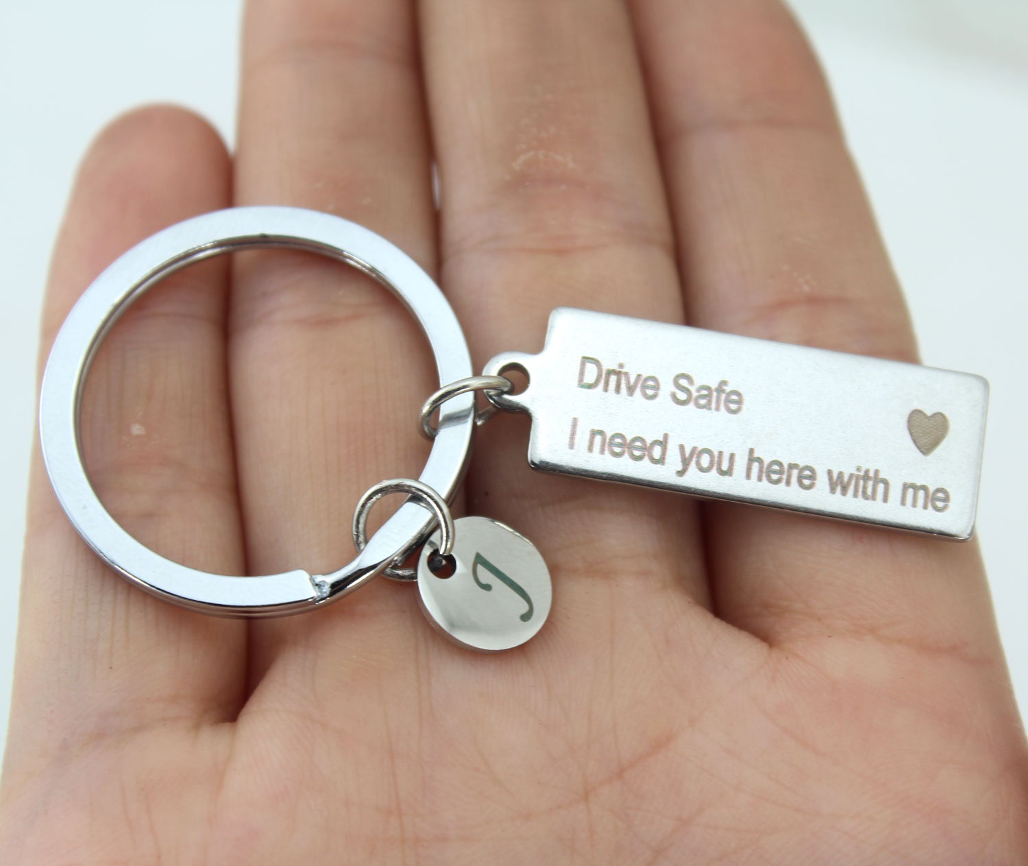 Drive Safe I Need You With Me Keychain, Hand Stamped Stainless Steel Keyrind, Initial Keychain, New Driver Gift
