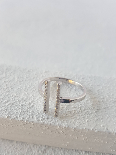 Dainty, Minimalist Silver Ring With Clear Zirconium/ Open Bar Sterling Ring/ Geometric Gift For Her/