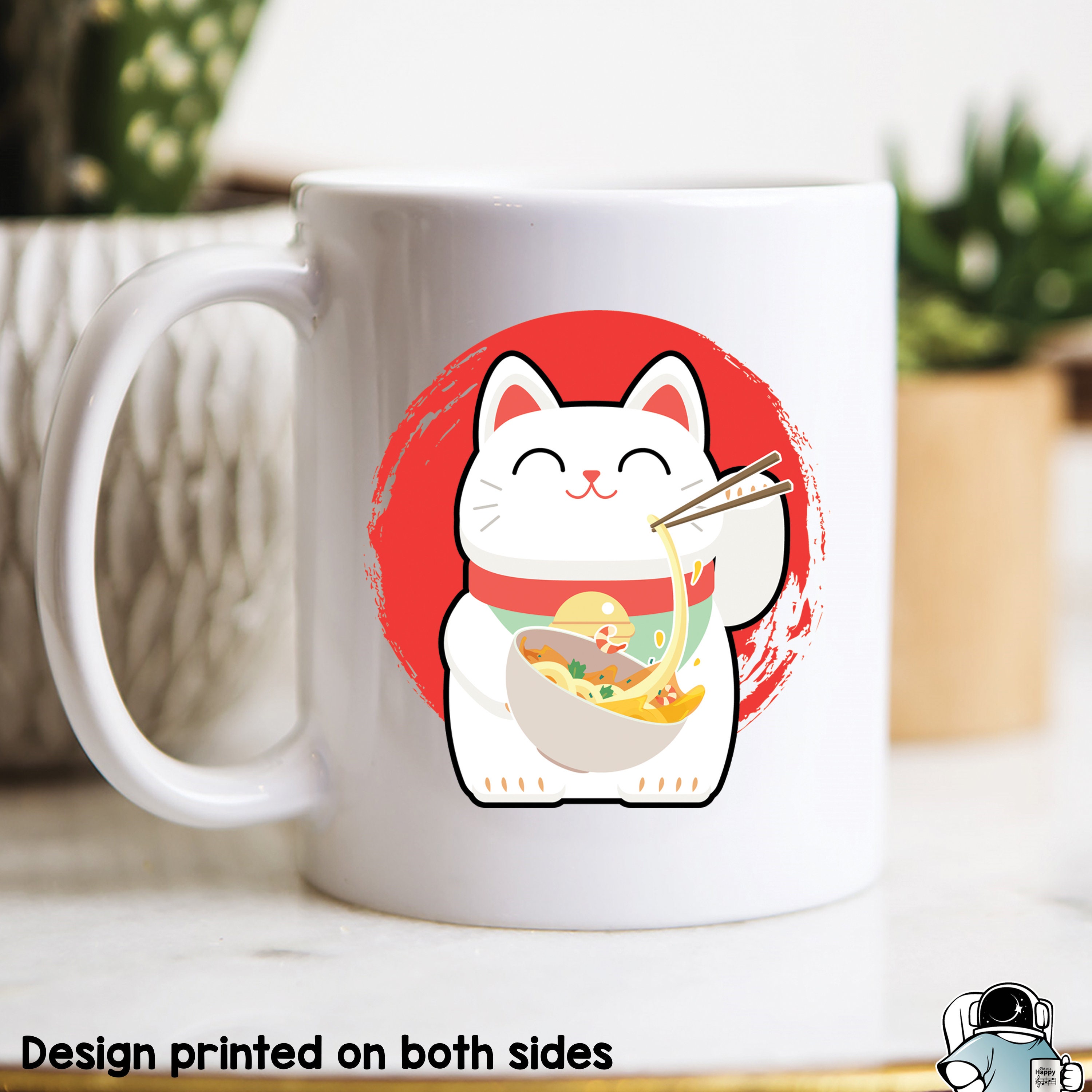 Ramen Cat, Kawaii Japanese Mug, Lucky Cat Noodles, Gift, Noodles Cup
