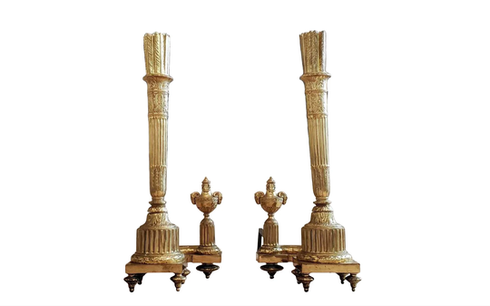 Neoclassical 19Th Century Continental Gilt Bronze Andirons, Louis Xvi Taste