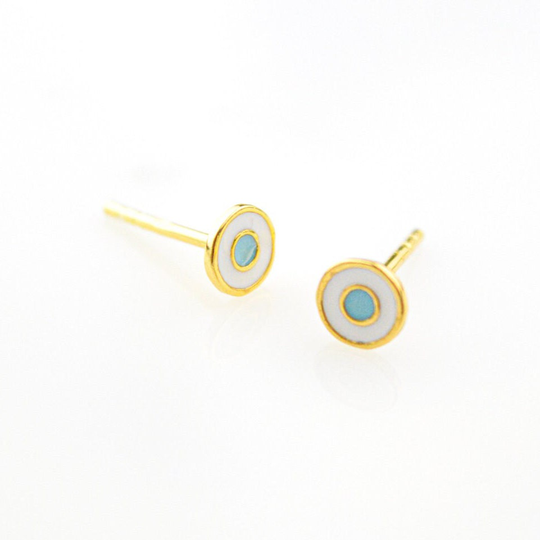 Tiny Gold Stud Earrings, Simple Minimalist Dainty Small Delicate Silver & Enamel Gift For Her
